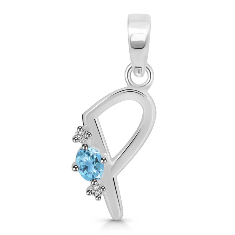 Blue Topaz & White Topaz Alphabet P Pendant BTZ-RDA-16.