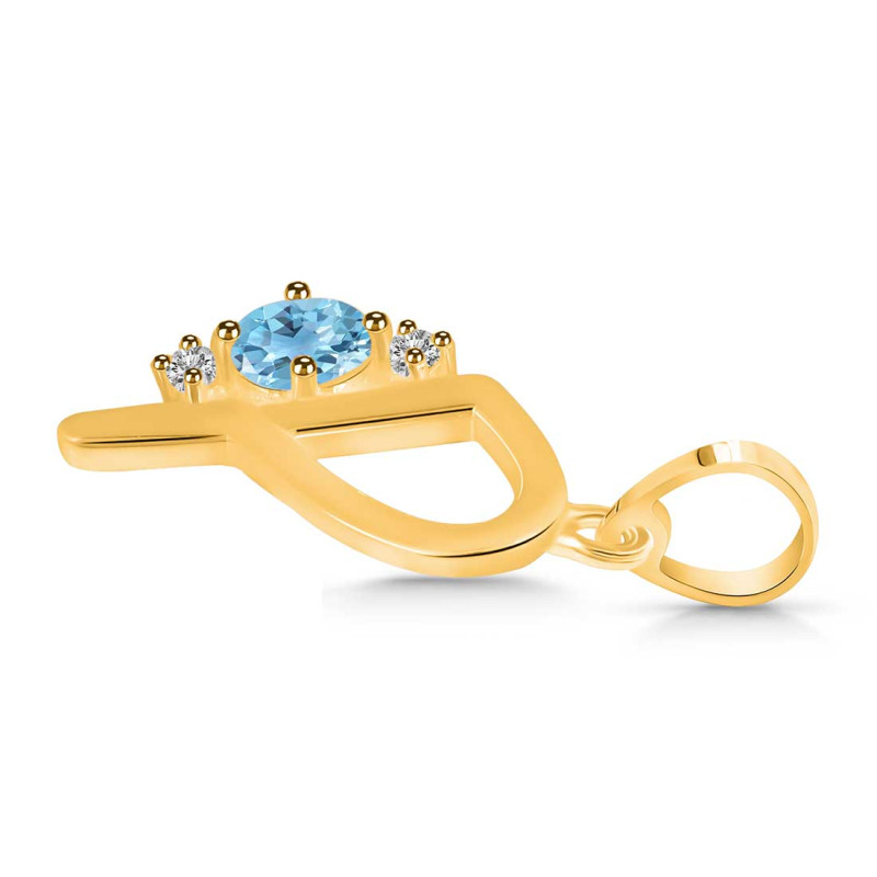 Blue Topaz & White Topaz Alphabet P Pendant BTZ-RDA-16.