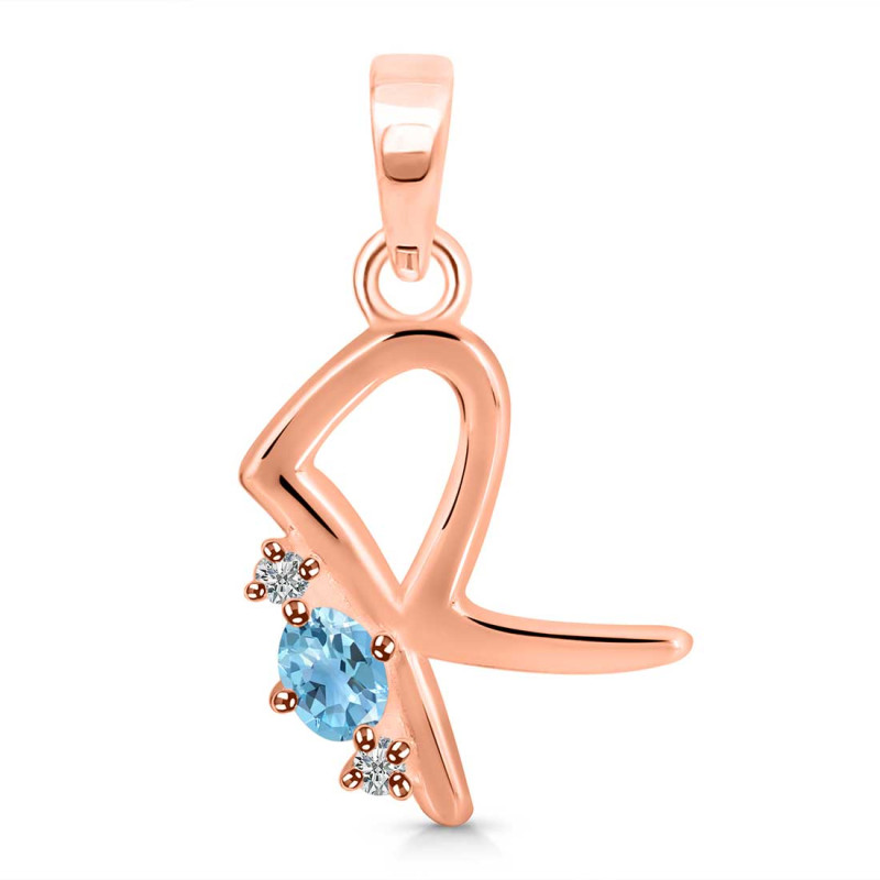Blue Topaz & White Topaz Alphabet R Pendant BTZ-RDA-18.
