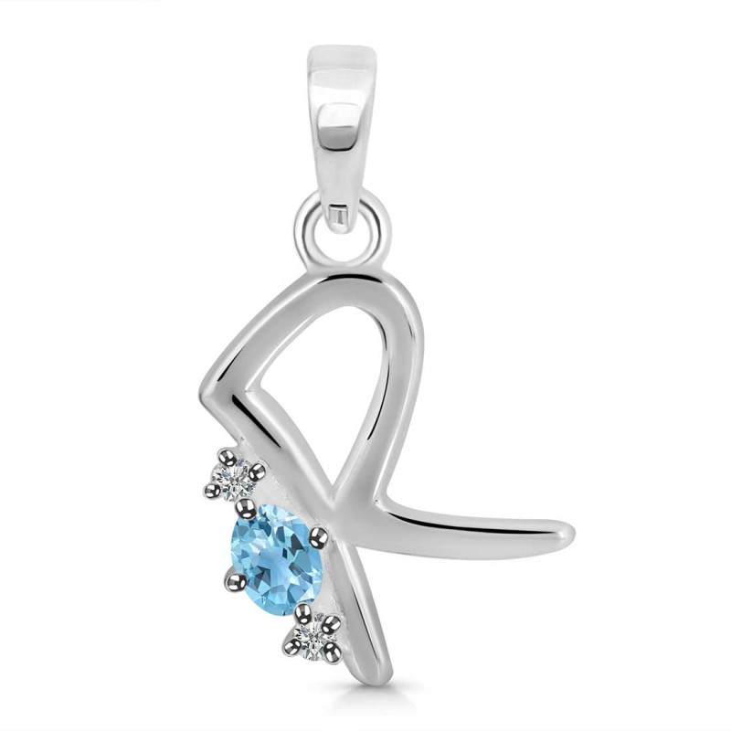 Blue Topaz & White Topaz Alphabet R Pendant BTZ-RDA-18.