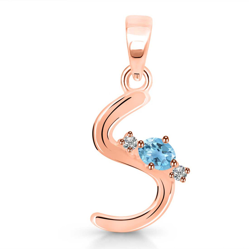 Blue Topaz & White Topaz Alphabet S Pendant BTZ-RDA-19.