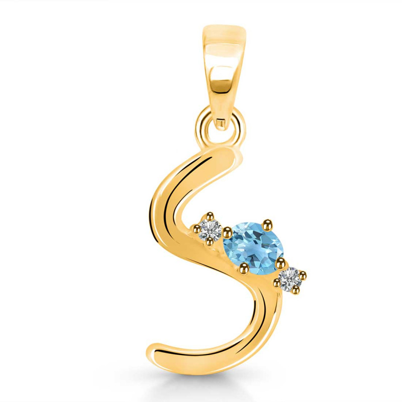 Blue Topaz & White Topaz Alphabet S Pendant BTZ-RDA-19.