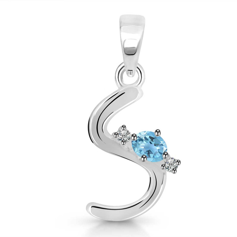Blue Topaz & White Topaz Alphabet S Pendant BTZ-RDA-19.