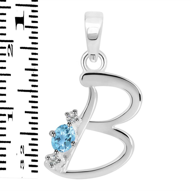 Blue Topaz & White Topaz Alphabet B Pendant BTZ-RDA-2.