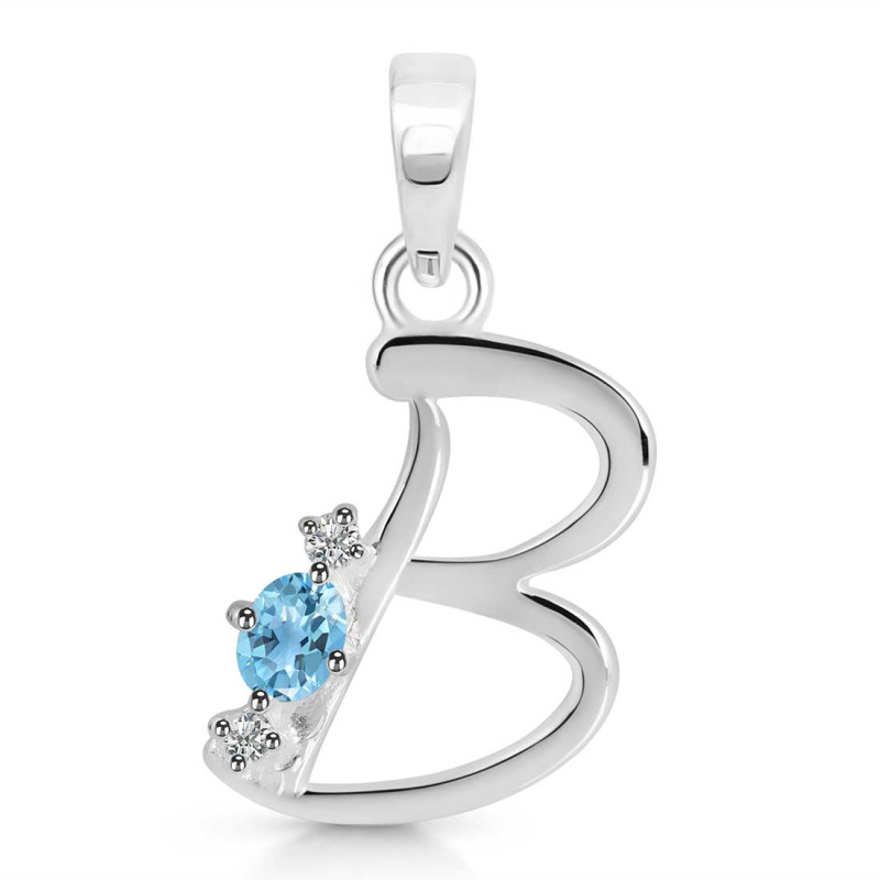 Blue Topaz & White Topaz Alphabet B Pendant BTZ-RDA-2.