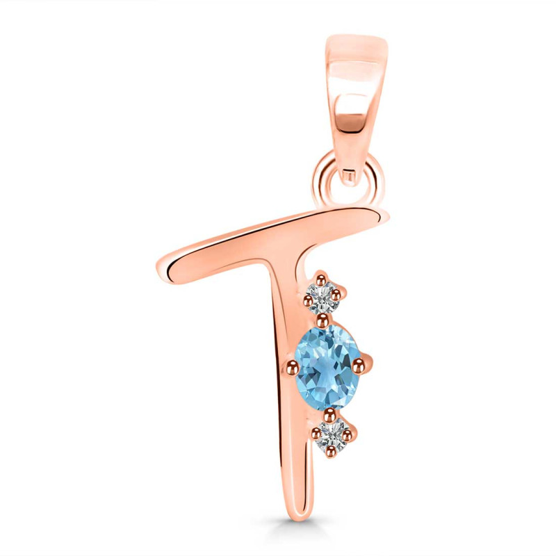 Blue Topaz & White Topaz Alphabet T Pendant BTZ-RDA-20.