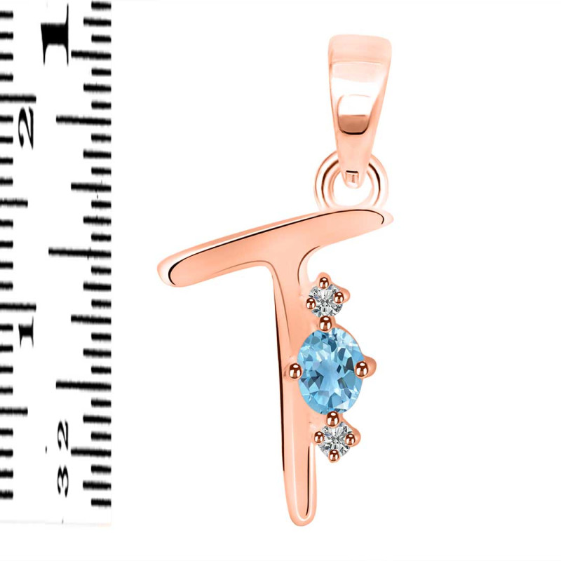 Blue Topaz & White Topaz Alphabet T Pendant BTZ-RDA-20.