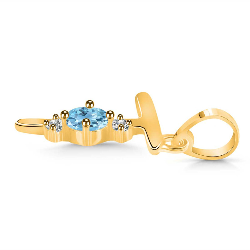 Blue Topaz & White Topaz Alphabet T Pendant BTZ-RDA-20.