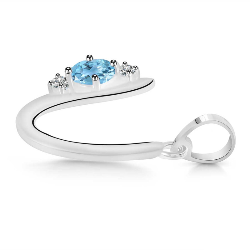 Blue Topaz & White Topaz Alphabet U Pendant