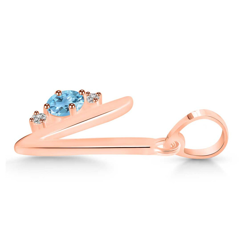 Blue Topaz & White Topaz Alphabet V Pendant BTZ-RDA-22.