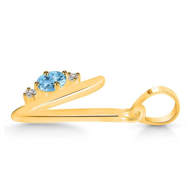 Blue Topaz & White Topaz Alphabet V Pendant BTZ-RDA-22.