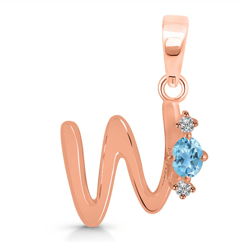 Blue Topaz & White Topaz Alphabet W Pendant BTZ-RDA-23.