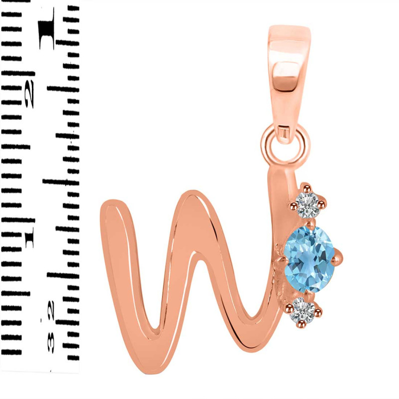 Blue Topaz & White Topaz Alphabet W Pendant BTZ-RDA-23.