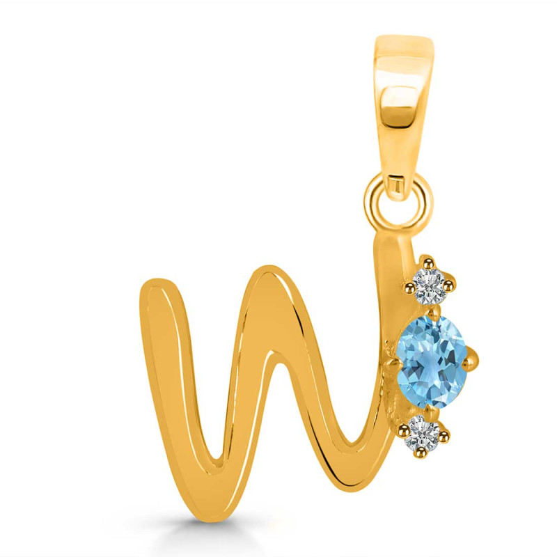 Blue Topaz & White Topaz Alphabet W Pendant BTZ-RDA-23.