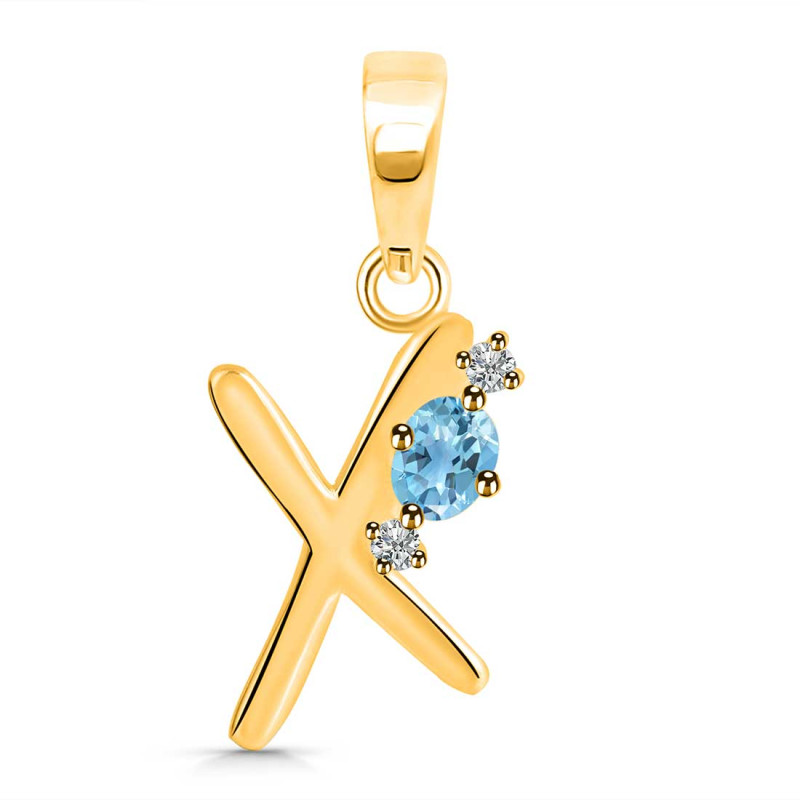Blue Topaz & White Topaz Alphabet X Pendant BTZ-RDA-24.