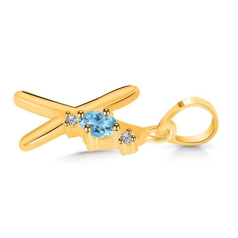 Blue Topaz & White Topaz Alphabet X Pendant BTZ-RDA-24.