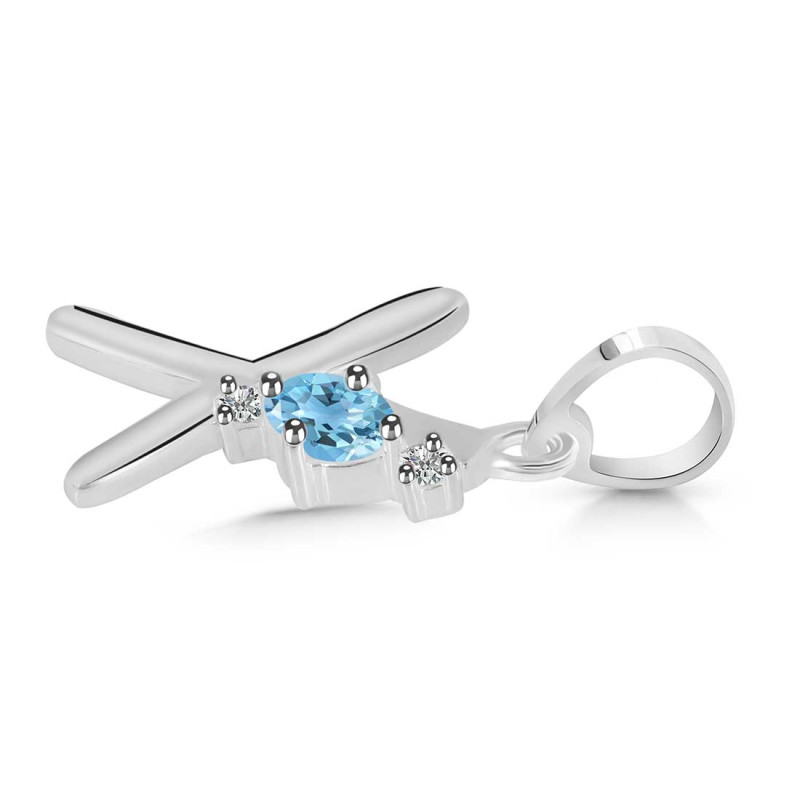 Blue Topaz & White Topaz Alphabet X Pendant
