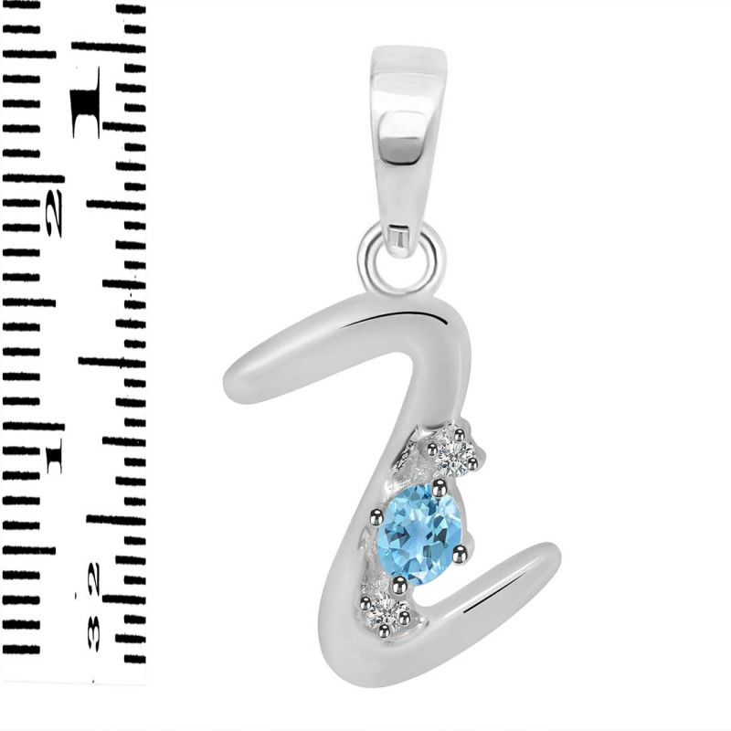 Blue Topaz & White Topaz Alphabet Z Pendant BTZ-RDA-26.