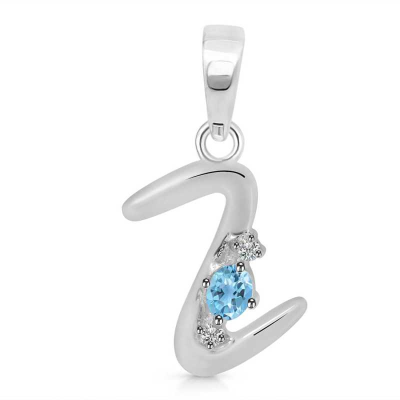 Blue Topaz & White Topaz Alphabet Z Pendant BTZ-RDA-26.