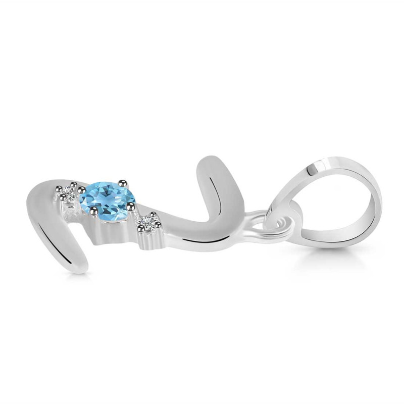 Blue Topaz & White Topaz Alphabet Z Pendant