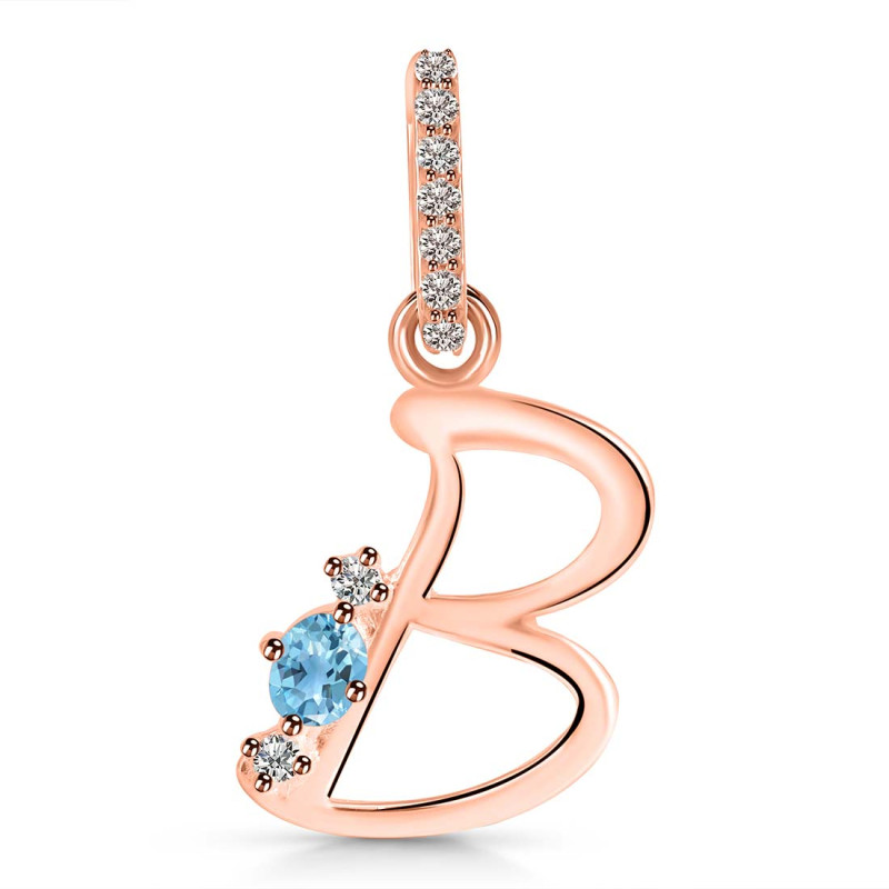 Blue Topaz & White Topaz Alphabet B Pendant BTZ-RDA-28.