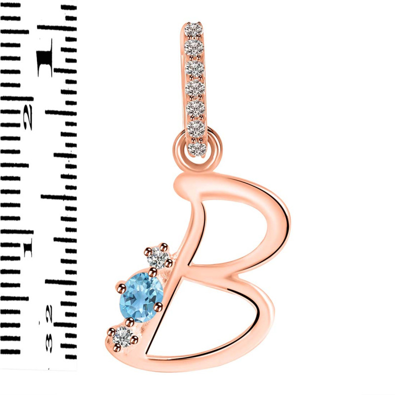 Blue Topaz & White Topaz Alphabet B Pendant BTZ-RDA-28.