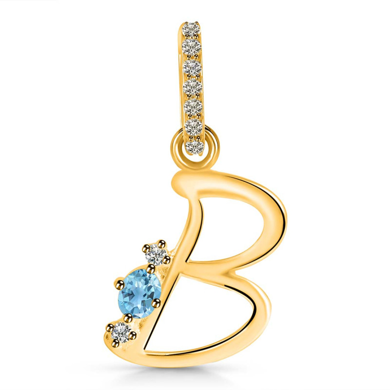 Blue Topaz & White Topaz Alphabet B Pendant BTZ-RDA-28.