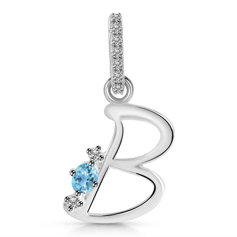 Blue Topaz & White Topaz Alphabet B Pendant BTZ-RDA-28.