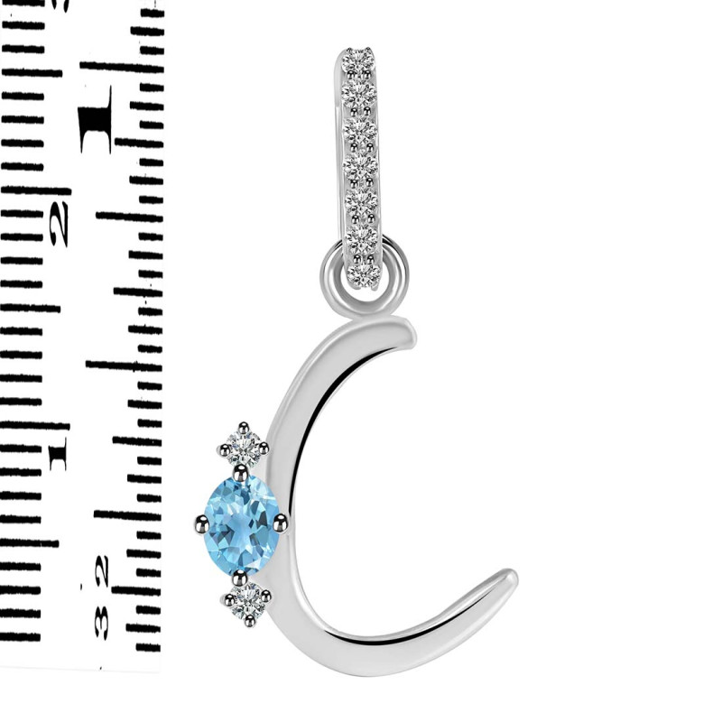 Blue Topaz & White Topaz Alphabet C Pendant BTZ-RDA-29.