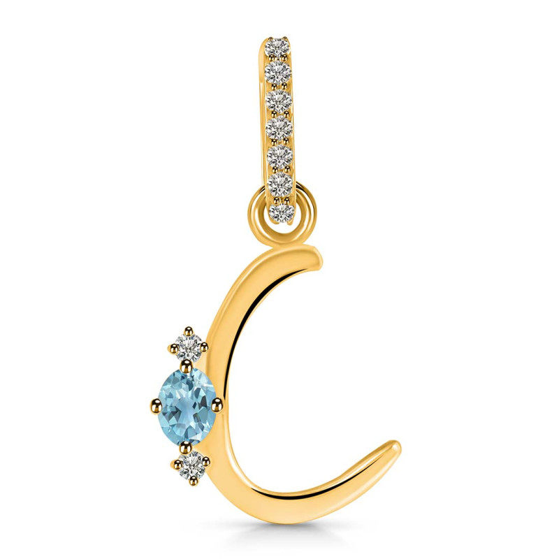 Blue Topaz & White Topaz Alphabet C Pendant BTZ-RDA-29.