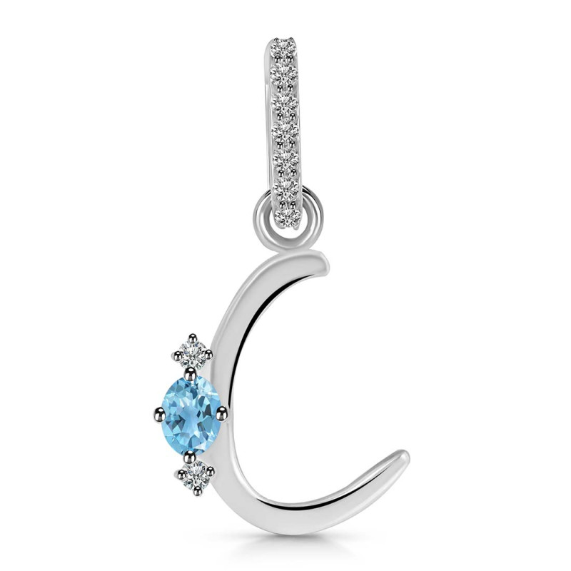 Blue Topaz & White Topaz Alphabet C Pendant BTZ-RDA-29.