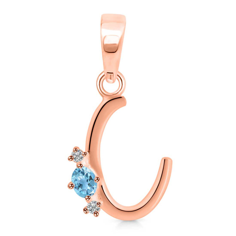 Blue Topaz & White Topaz Alphabet C Pendant BTZ-RDA-3.