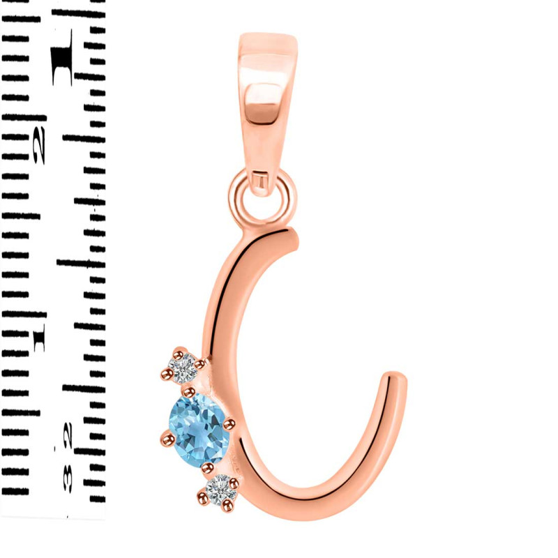 Blue Topaz & White Topaz Alphabet C Pendant BTZ-RDA-3.