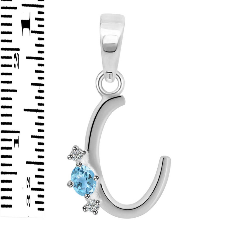 Blue Topaz & White Topaz Alphabet C Pendant BTZ-RDA-3.