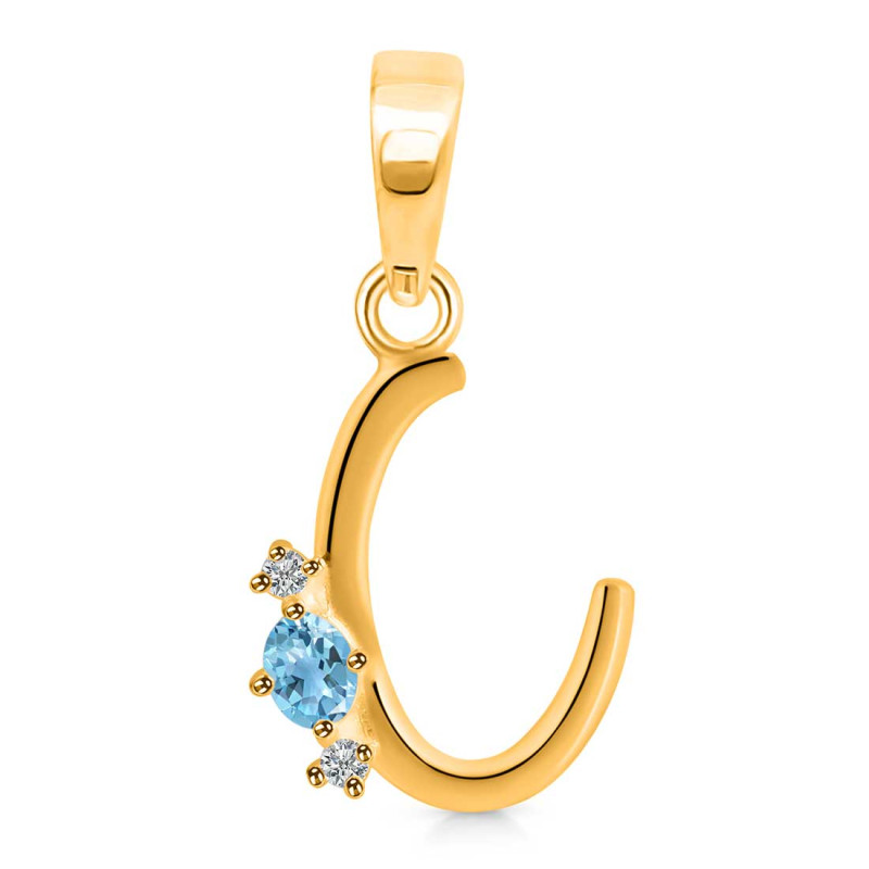 Blue Topaz & White Topaz Alphabet C Pendant BTZ-RDA-3.