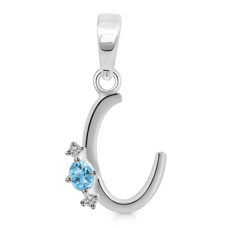 Blue Topaz & White Topaz Alphabet C Pendant BTZ-RDA-3.