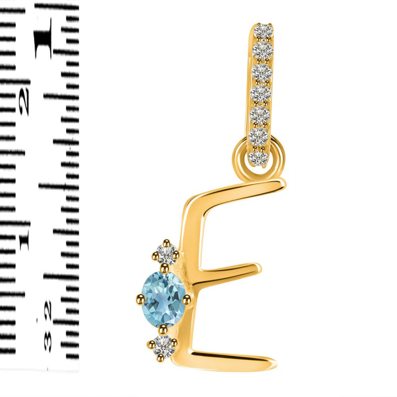 Blue Topaz & White Topaz Alphabet E Pendant BTZ-RDA-31.