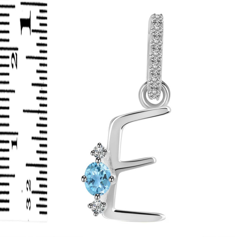 Blue Topaz & White Topaz Alphabet E Pendant BTZ-RDA-31.