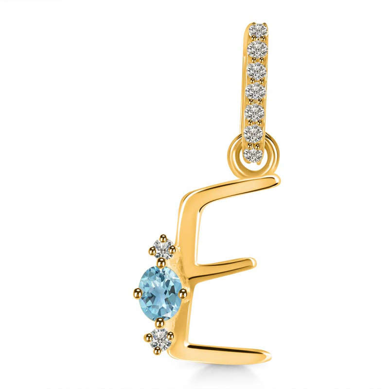 Blue Topaz & White Topaz Alphabet E Pendant BTZ-RDA-31.