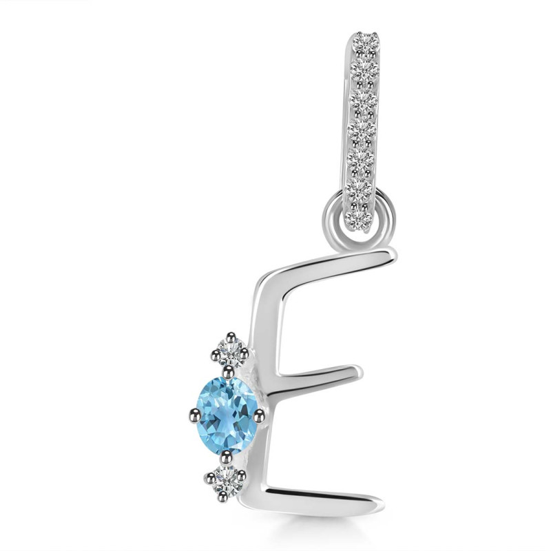 Blue Topaz & White Topaz Alphabet E Pendant BTZ-RDA-31.