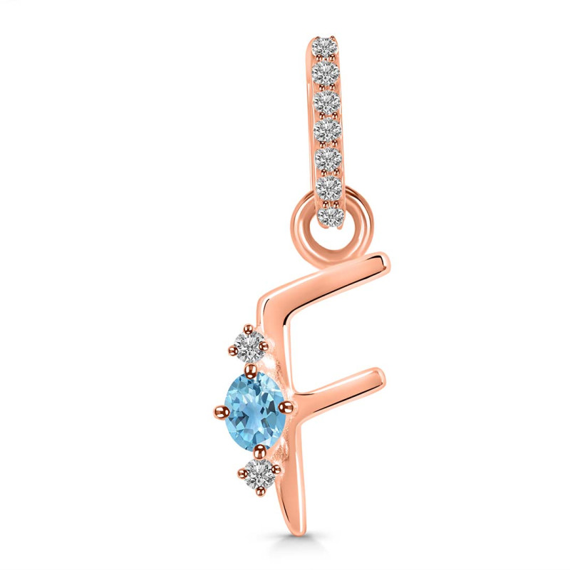 Blue Topaz & White Topaz Alphabet F Pendant BTZ-RDA-32.