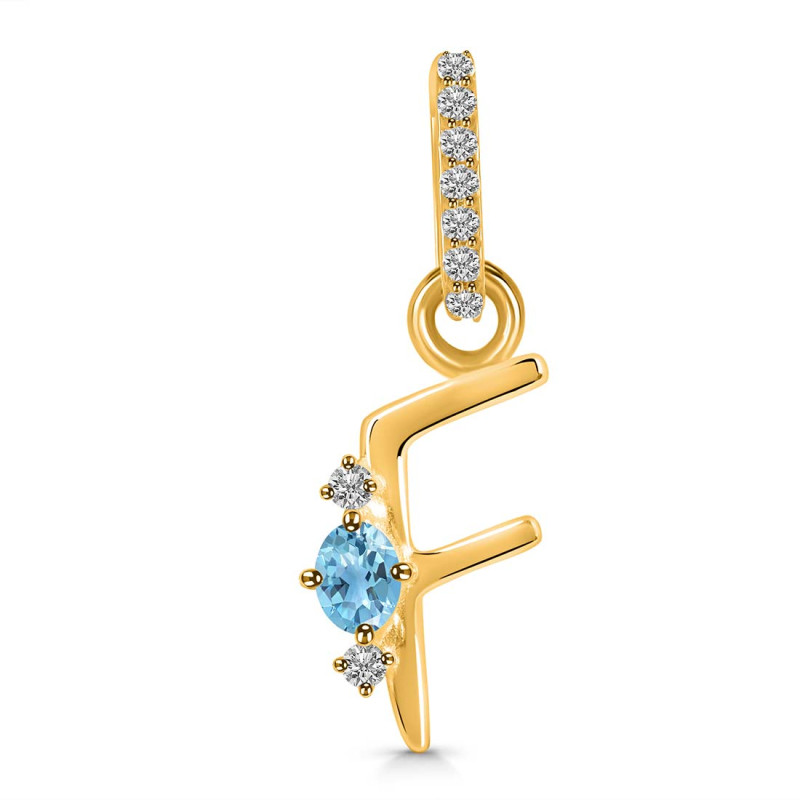 Blue Topaz & White Topaz Alphabet F Pendant BTZ-RDA-32.