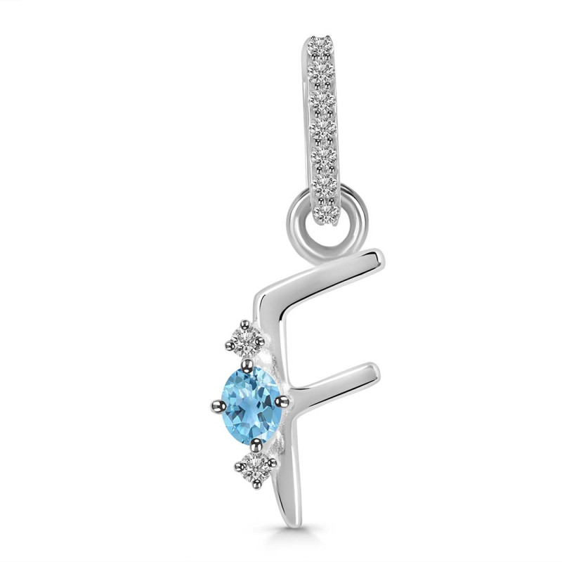 Blue Topaz & White Topaz Alphabet F Pendant BTZ-RDA-32.