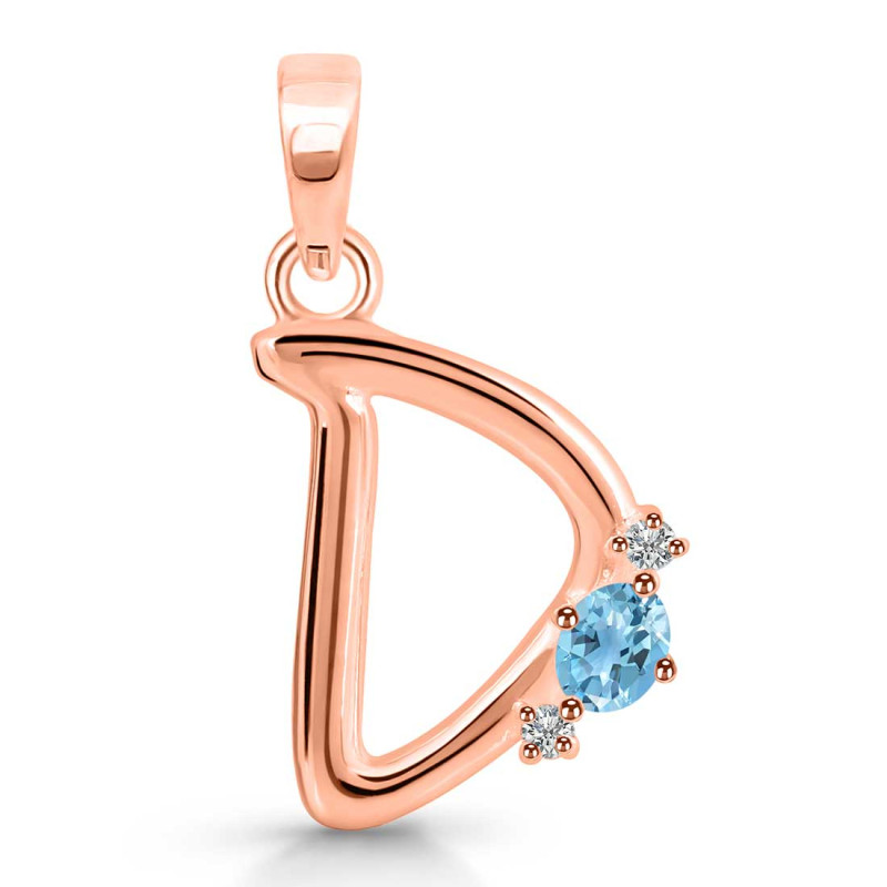 Blue Topaz & White Topaz Alphabet D Pendant BTZ-RDA-4.