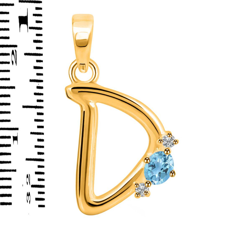 Blue Topaz & White Topaz Alphabet D Pendant BTZ-RDA-4.