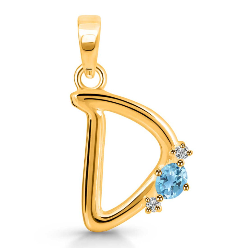 Blue Topaz & White Topaz Alphabet D Pendant BTZ-RDA-4.