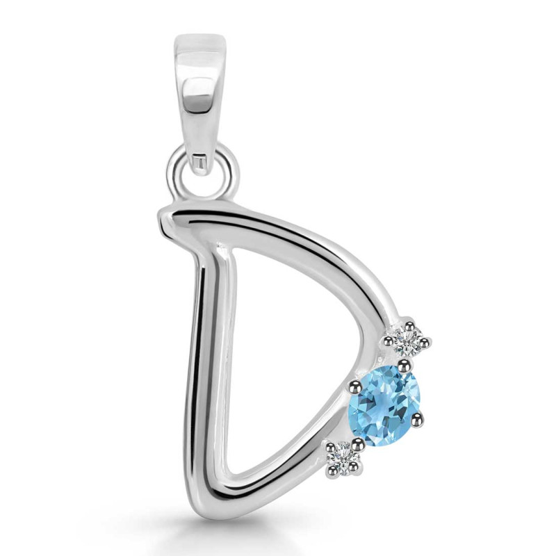 Blue Topaz & White Topaz Alphabet D Pendant BTZ-RDA-4.