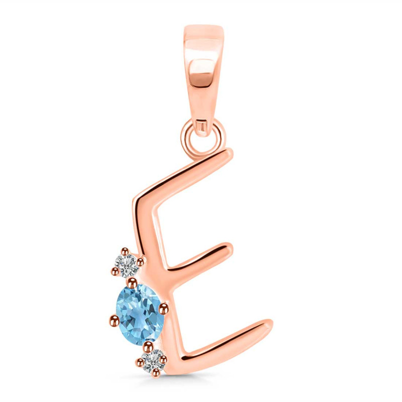 Blue Topaz & White Topaz Alphabet E Pendant BTZ-RDA-5.