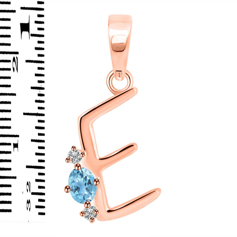 Blue Topaz & White Topaz Alphabet E Pendant BTZ-RDA-5.