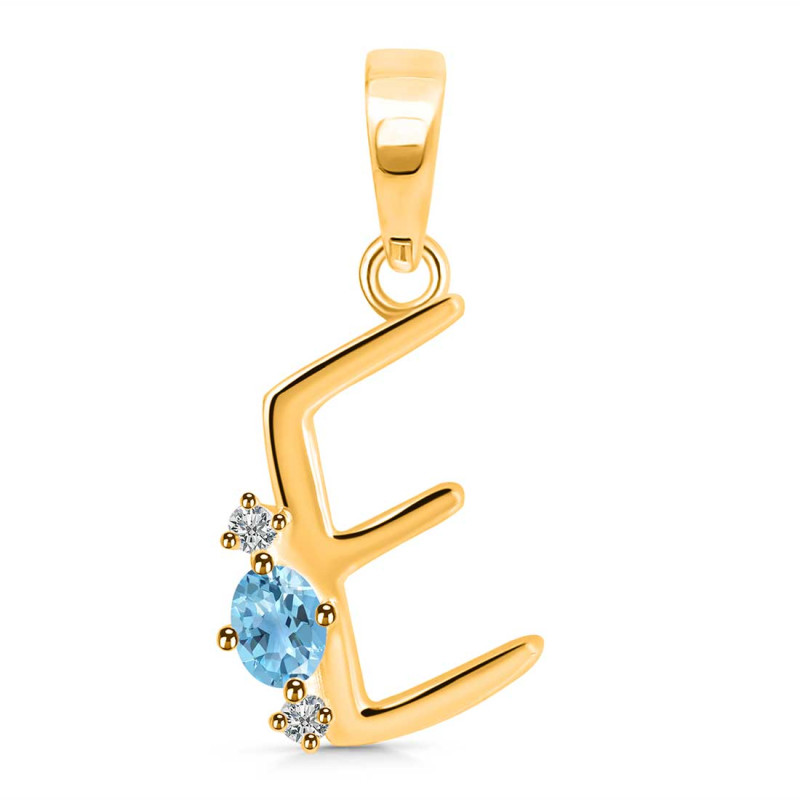 Blue Topaz & White Topaz Alphabet E Pendant BTZ-RDA-5.